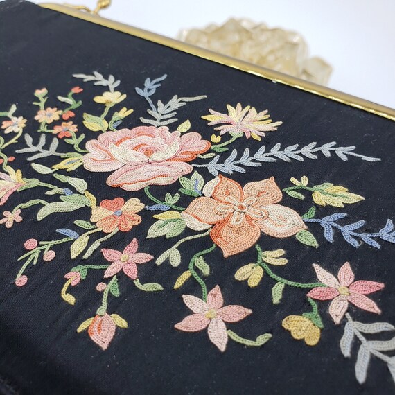 Vintage Clutch Black Handbag by Koret Tresor Flor… - image 2