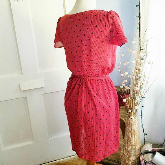 Vintage Belted Dress | Red with Black | Labeless … - image 3