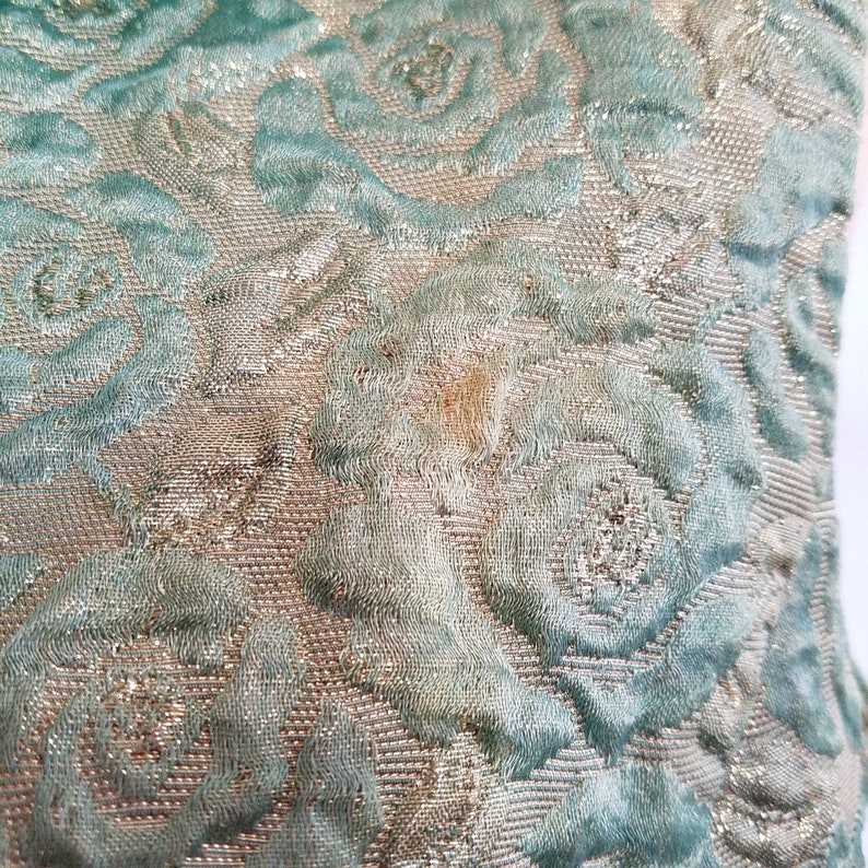1960s Saved From The Mines Vintage Brocade Dress Mint Green and Silver