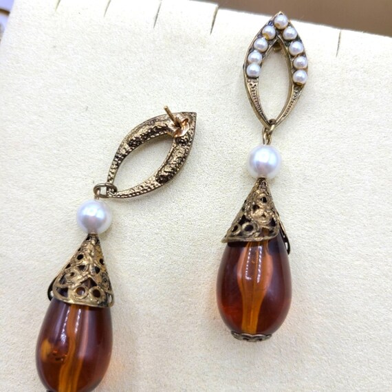 Vintage Orb Dangling Earrings w/ Faux Pearls / Pi… - image 2