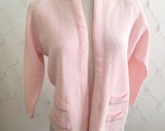 Vintage Open Cardigan Sweater / Pastel Pink / Fits Medium to Large