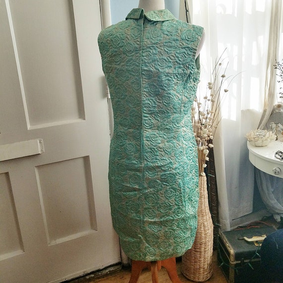 Vintage Brocade Dress | Mint Green and Silver | S… - image 3