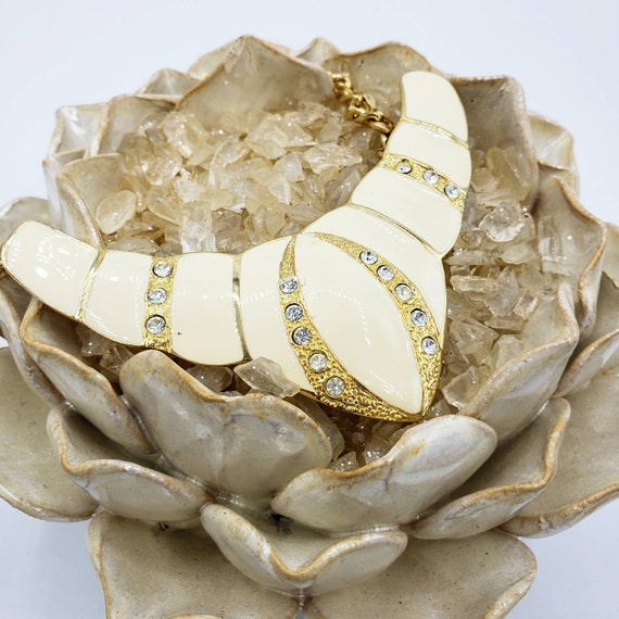 Vintage Necklace | Cream Lacquer w/ Bling and Gol… - image 4