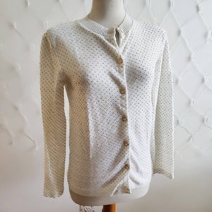 Vintage Cardigan / Swiss Dot Metallic Knit / 60s / Size Small