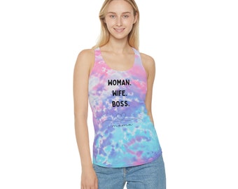 Trendy Tie Dye Racerback Tank Top: Woman Boss Mama