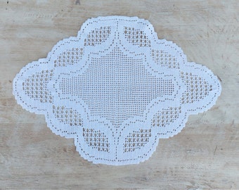 Large crocheted cotton doilies, white crochet doily, handmade doily, rustic table topper, crocheted tablecloth, Vintage large doily