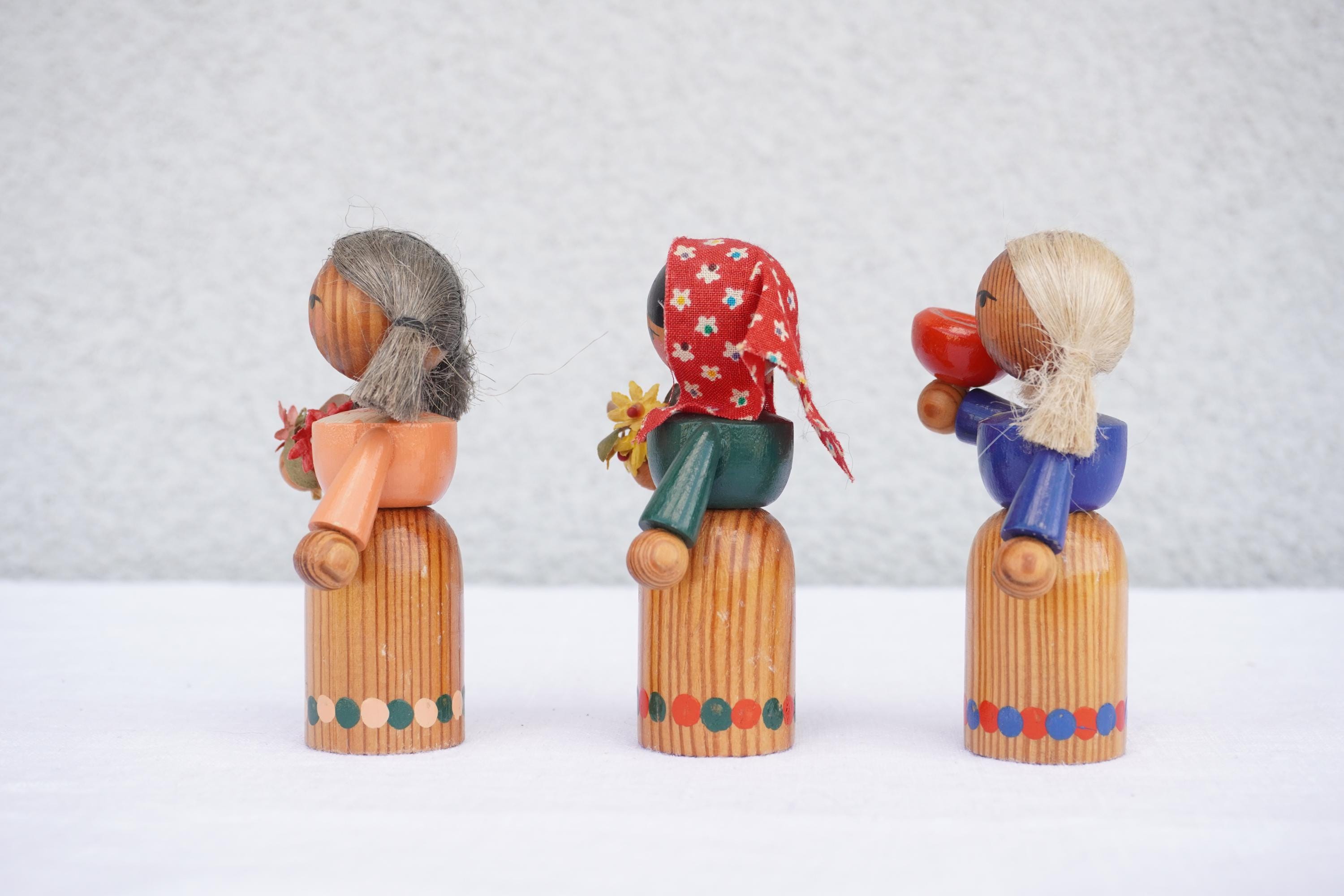 ドイツ木製人形3体セット ブルーメンキンダー春 フラワーチルドレン