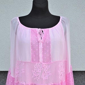 Women boho silk shirt, large peasant blouse, lace blouse shirt, 3/4 sleeves shirt, women vintage top, women summer clothes, women clothing