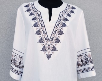 Large Hippie blouse, boho top blouse, women embroidered summer shirt, hippie festival clothes, plus size vintage hippie clothing