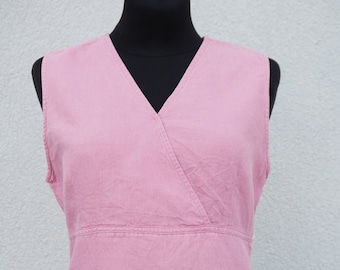 Ash roses sleeveless summer top L size, women's loose hemp shirt, wrap shirt, Vintage women's summer clothing