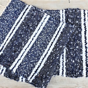 Navy blue striped table runner, long table topper, kitchen table runner, vintage table runner, Vintage textile, linen tablecloth