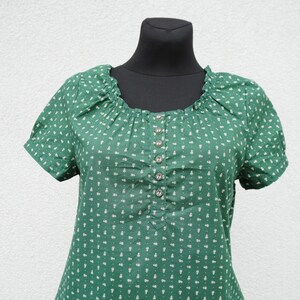 Green short sleeves M size woman top, loose women&#39;s M blouse, summer cotton blouse, women peasant top blouse, women summer clothing