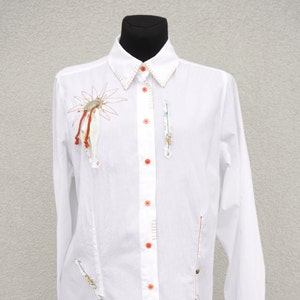 Women&#39;s XL  embroidered shirt. Large peasant blouse. Loose blouse shirt. Long sleeves shirt. Women&#39;s vintage top. Women&#39;s clothing