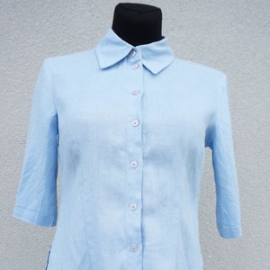 Small size Linen blouse. Minimalist blouse for women. Everyday outfit shirt. Vintage Linen Shirt. Collared linen tunic for summer.