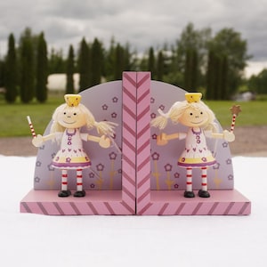 Set of Vintage Wooden Bookends. Fairy Wooden Bookends for girl room decor. Wooden Book Holder Pair. Rustic book stand. Retro bookshelf