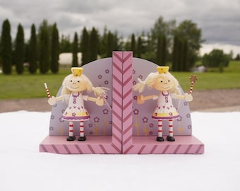 Set of Vintage Wooden Bookends. Fairy Wooden Bookends for girl room decor. Wooden Book Holder Pair. Rustic book stand. Retro bookshelf