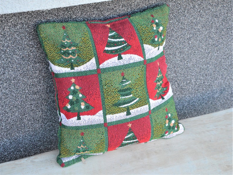 Almohada de Navidad, Almohada de acento navideño, Caja de almohada decorativa de Navidad, Decoración del árbol de Navidad, Funda de almohada pequeña de Navidad vintage imagen 4