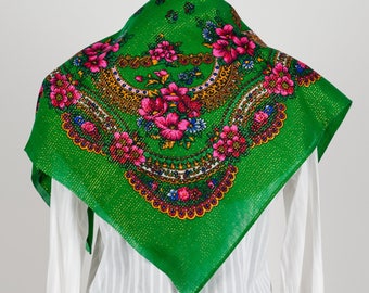 Floral accessories, Russian shawl, russian head scarf, Vintage shawl,  flowered shawl, head kerchief, folk art shawl, Russian Babushka shawl