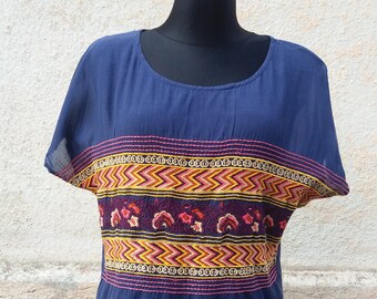 Embroidered womens summer blouse top, short sleeves blouse cotton, blouse embroidery, boho blouse, kimono blouse, Vintage Europe S/M blouse