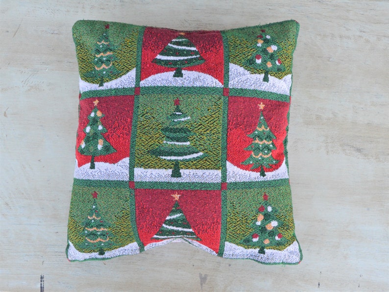 Almohada de Navidad, Almohada de acento navideño, Caja de almohada decorativa de Navidad, Decoración del árbol de Navidad, Funda de almohada pequeña de Navidad vintage imagen 2