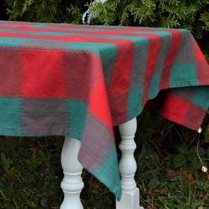 Toalha de mesa quadrada com verificação de natal, topper de mesa de natal vintage, decoração de mesa de natal, decoração de natal vintage, toalha de mesa de natal