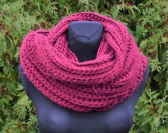 Burgundy red infinity scarf, chunky knit cowl, oversize knit cowl, knitted scarf, chunky infinity shawl, knit scarf, large knit cowl