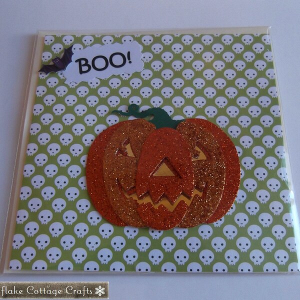 Halloween Card, Bat and Pumpkin Card, Seasonal Greetings Card, All Hallows' Eve Card, Trick or Treat Card
