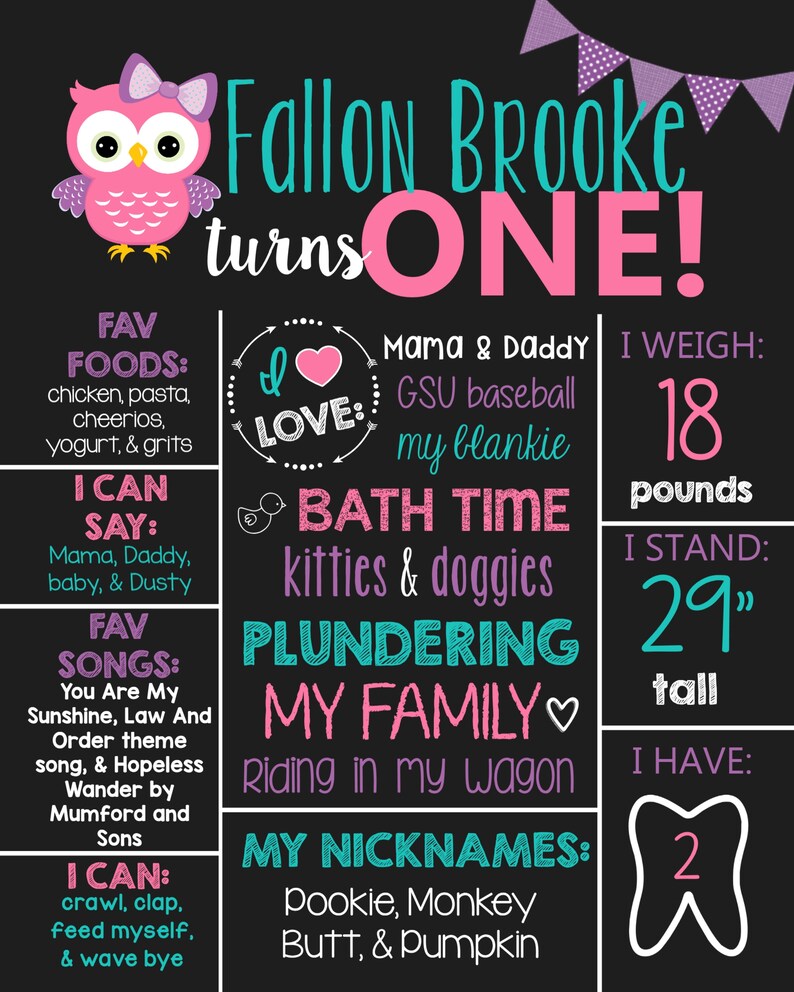 Look Who's Turning 1 Owl Theme Birthday Chalkboard Sign Etsy