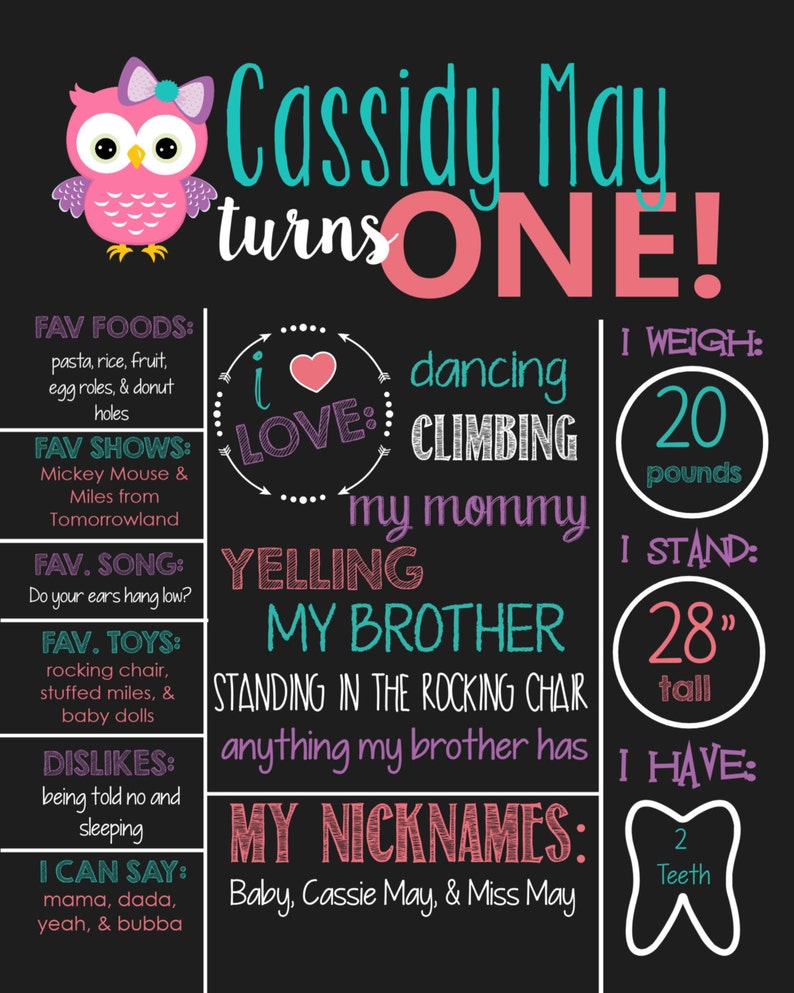 Look Who's Turning 1 Owl Theme Birthday Chalkboard Sign Etsy