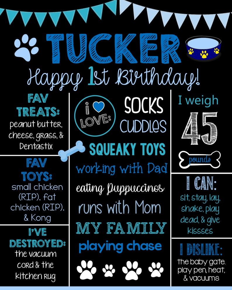Dog Birthday Chalkboard Signpuppy Dog Dog Bones Printable Etsy