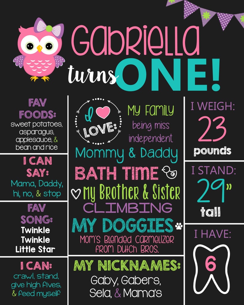 Look Who's Turning 1 Owl Theme Birthday Chalkboard Sign Etsy