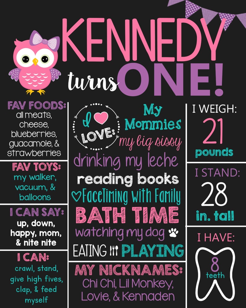 Look Who's Turning 1 Owl Theme Birthday Chalkboard Sign Etsy