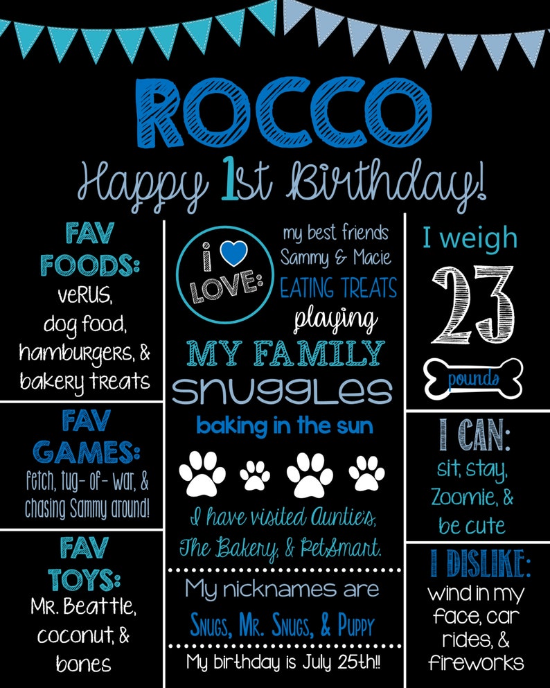 Dog Birthday Chalkboard SignPuppy Dog Dog Bones Printable Etsy