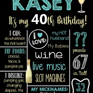 40th Birthday Chalkboard Sign Printable Birthday Chalkboard Poster ...