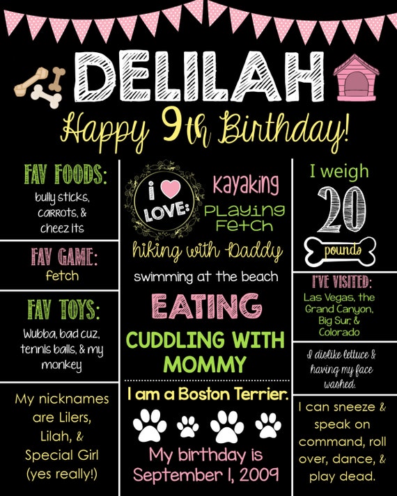 Pup Dog Birthday Chalkboard Sign-Puppy Dog Dog Bones Birthday Board Personalized Custom Sign Pet Printable Birthday Chalkboard Poster