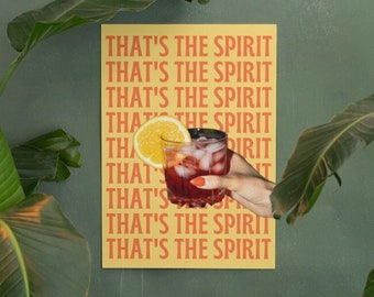 That's The Spirit Retro Cocktail Art Print Alcohol Poster, Bar Cart Gallery Wall, Drinks Printable Digital Download