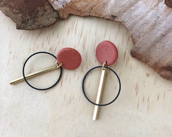 KARA Earrings - Clay and brass earrings with a large terracotta stud.