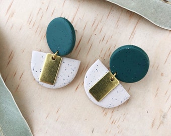 LOLA Earrings - Eucalyptus Green & Speckled Sand.