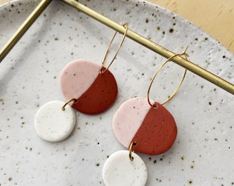 Duo Hoop Earrings - Terracotta & Soft Pink