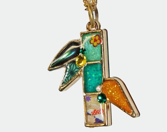 Collier bamboo, collier en résine, collier pendentif, collier modèle unique, collier japonais, collier kawaii, collier swarovski