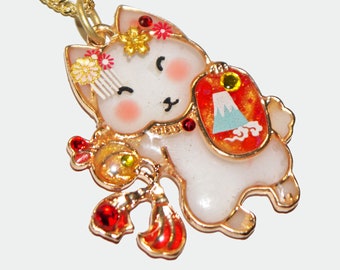 Collier renard, collier en résine, collier pendentif, collier modèle unique, collier japonais, collier kawaii, collier swarovski