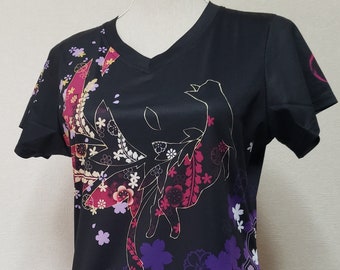 Tattoo tshirt, Japanese tshirt V neck, floral tshirt, flower tshirt, kimono tshirt, colorful tshirt, kawaii tshirt