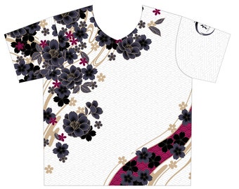 Tshirt col V tatouage, tshirt japonais, tshirt floral, tshirt fleur, tshirt kimono, tshirt coloré, tshirt kawaii