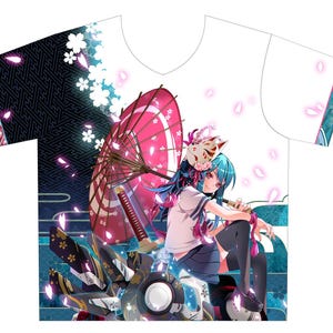 かわいい着物Tシャツ, フルグラフィック、綿とポリエステル