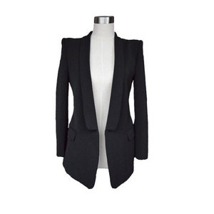 Womens Custom Black Blazer, women slim fit blazer, white jacket, long sleeve jacket, womens blazer image 1