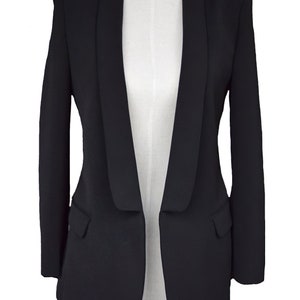 Womens Custom Black Blazer, women slim fit blazer, white jacket, long sleeve jacket, womens blazer image 2