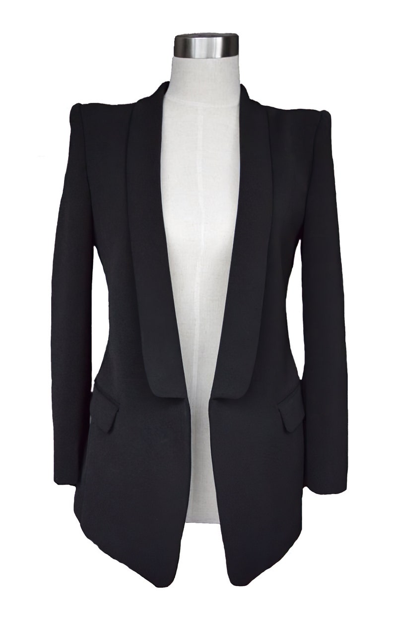 Womens Custom Black Blazer, women slim fit blazer, white jacket, long sleeve jacket, womens blazer image 2