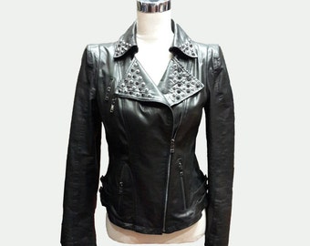 Chaqueta de cuero hecha a medida - chaqueta de motociclista - chaqueta negra - chaqueta corta - chaqueta de mujer - chaqueta de cuero de las mujeres