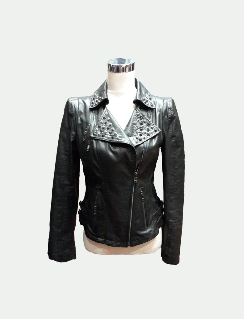 Custom Made Leather Jacket Biker Black Short Women
