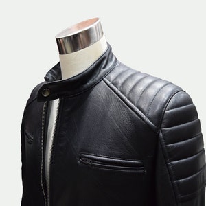 カスタムメンズレザージャケット - ブラックモトクロスジャケット - 100%ラムスキン - ブラックモト